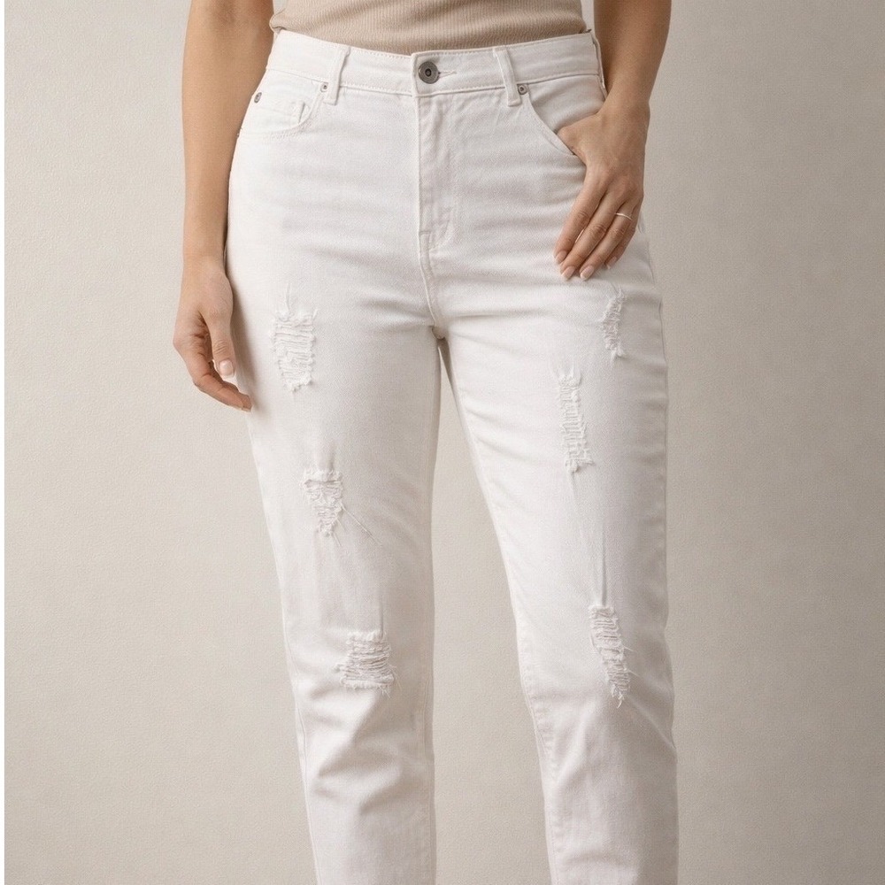 C. Est. 1946 Denim Womens Distressed White Skinny Jeans Stretch Size 16 Cropped